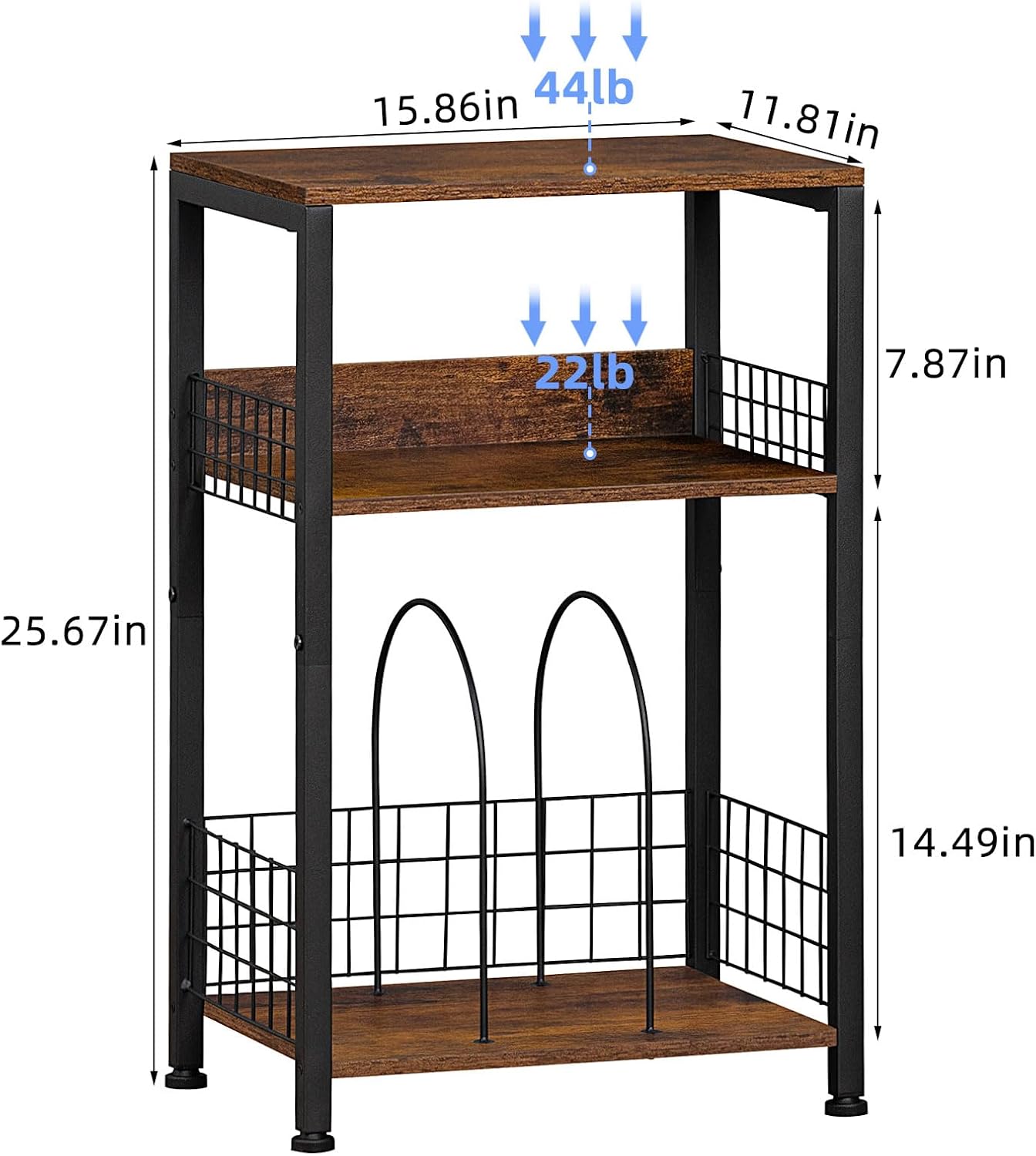 LELELINKY End Table with Storage, Brown Nightstand for Small Spaces,3 Tier Record Player Stand with Vinyl Storage Shelf, Sofa Couch Side Tables for Living Room Bedroom