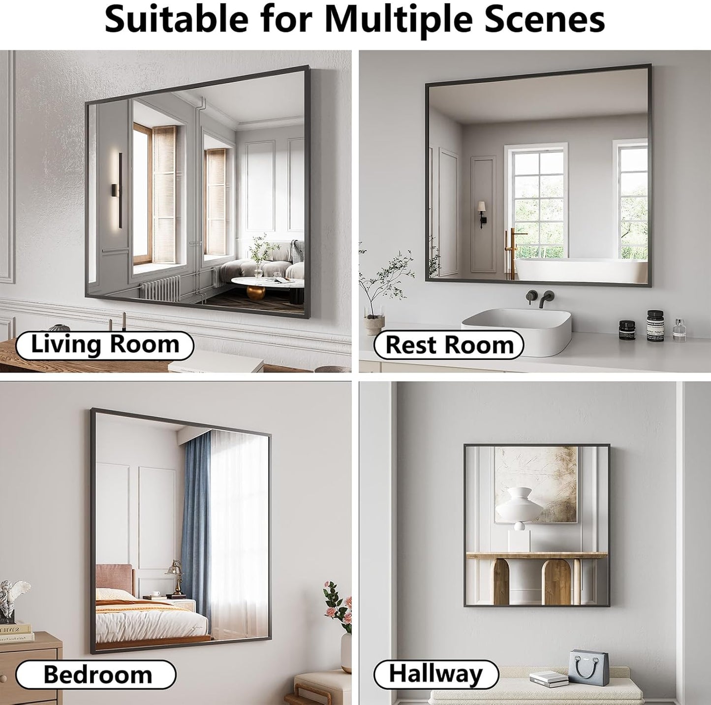 Koonmi Bathroom Mirror 36x40 Bathroom Wall-Mounted Mirrors, Modern Vanity Mirror for Bedroom, Living Room, Aluminum Alloy Frame Allow to Hang Horizontally or Vertically