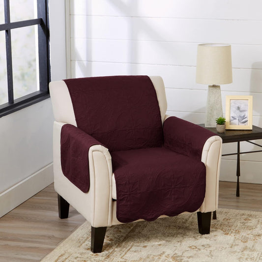 Medallion Stitched Solid Furniture Protector Stain Resistant Durable Furniture Protector Elenor Collection (Chair, Wine/Light Grey)