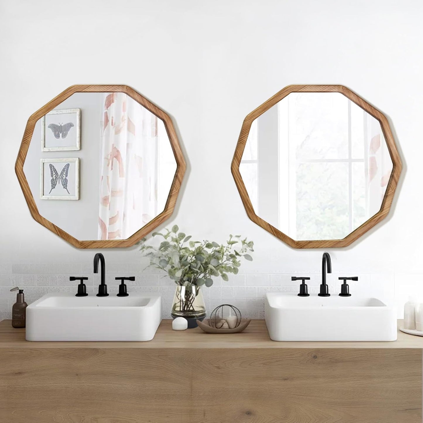 ULIKE Wood Mirror for Wall, 30 Inch Rustic Farmhouse Mirror with Wood Frame, Decorative Wall Mounted Vanity Mirrors for Bathroom Bedroom Living Room Entryway, Brown