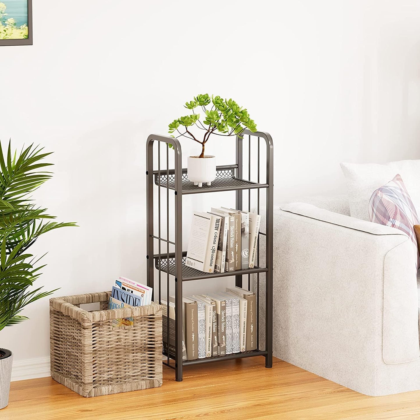 Bookshelf Storage Shelf Bookcase Freestanding Storage Stand for Living Room, Bedroom, Kitchen, Rust Resistance, Easy Assemblyl Free Combination Multi-Functional Organizer (3 Tiers, Black)