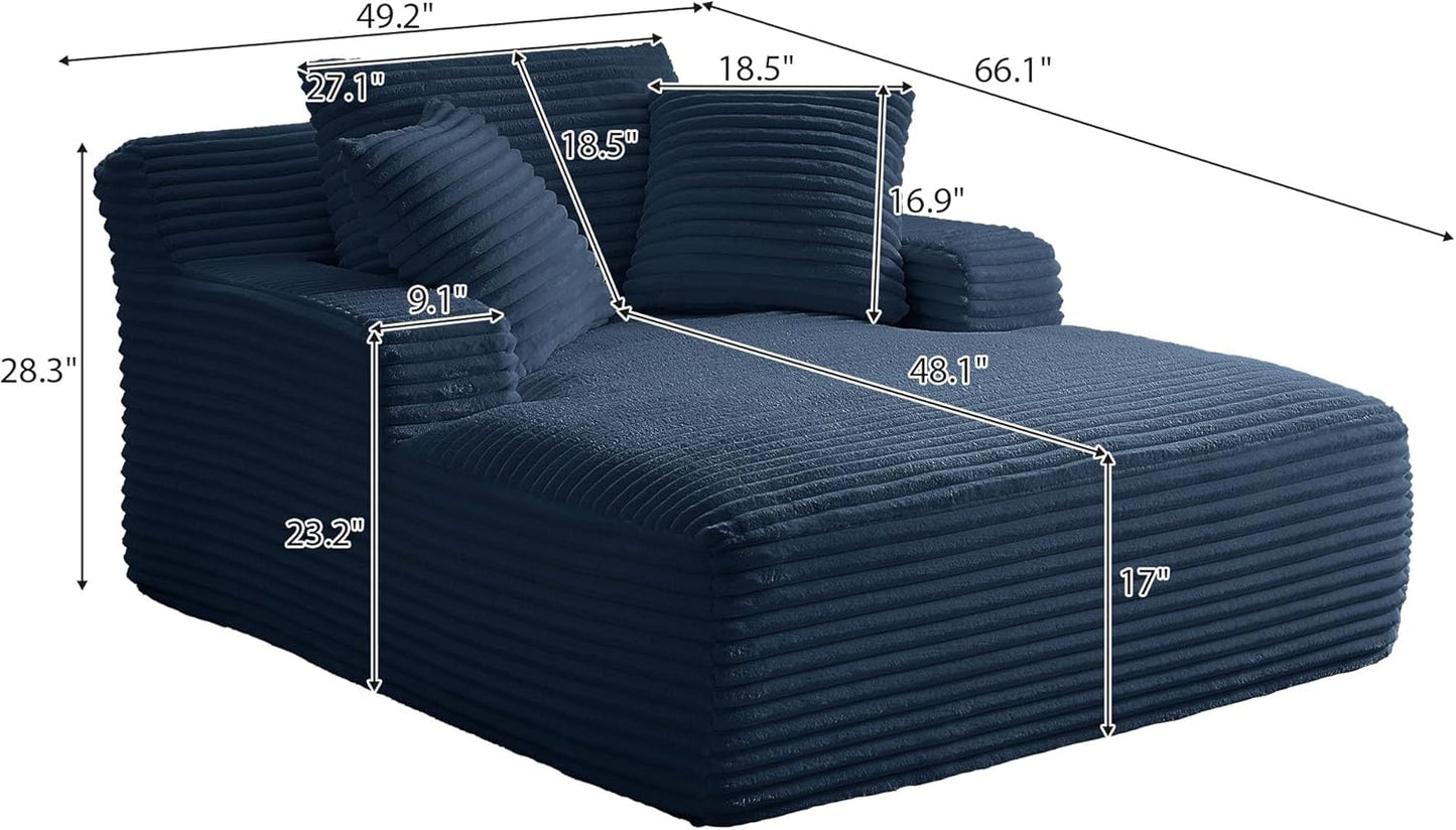 Oversized Chaise Daybed Lounge Sleeper Chair Sofa Bed Indoor, Fluffy Corduroy Upholstered Sleeper Recliner Sofabed Full Foam Boneless Cloud Sofabed W/3 Pillows for Home/Apartment Living Room Bedroom