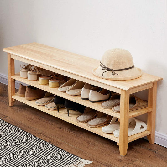 XKZG Storage Bench Wooden Shoe Rack Bench Simple Style Wood Entryway Bench (Natural,47.2")