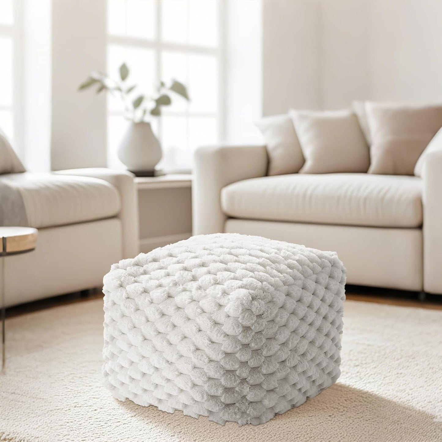 Bean Bag Chair Foot Rest, Modern Comfy Couch Sofa Ottoman for Adult, Faux Fur Foot Stool with Filler, Soft Cozy Footrest for Bedroom, Living Room