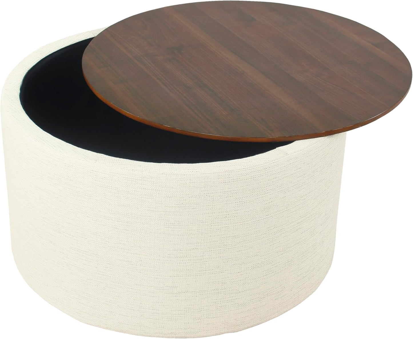 HomePop Modern Fabric Storage Ottoman with Wood Top - Stain-Resistant Cream Woven