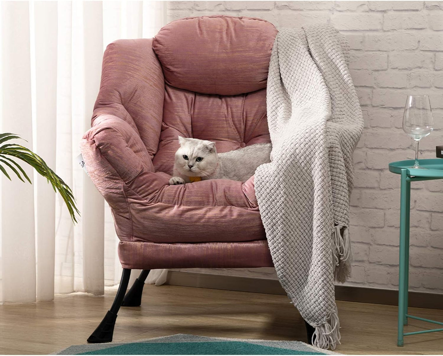 HollyHOME Modern Fabric Large Lazy Chair, Accent Oversized Comfy Reading Chair with Armrest, Thick Padded Cozy Lounge Sofa for Living Room, Bedroom, Dorm, Gilding Pink