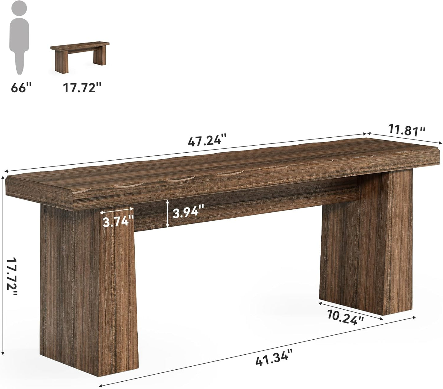 LITTLE TREE 47-Inch Wooden Entryway Bench, Farmhouse Dining Bench with Sturdy Frame for Dining Room, Bedroom, Living Room Hallway Kitchen, Easy Assembly (Mahogany)