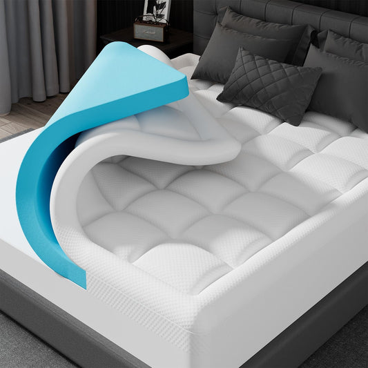ELEMUSE Full Size Dual Layer 3 Inch Memory Foam Mattress Topper for Pressure Relief, Breathable Pillow Top Mattress Pad with Deep Pocket, Enhanced Support, Non-Slip Design & Removable & Washable