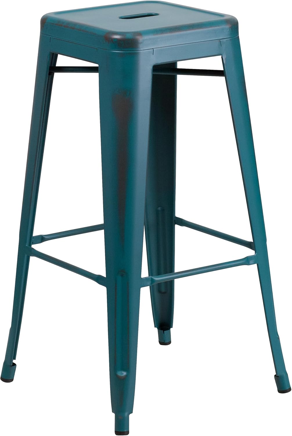 Flash Furniture Kai Commercial Grade 30" High Backless Distressed Kelly Blue-Teal Metal Indoor-Outdoor Barstool