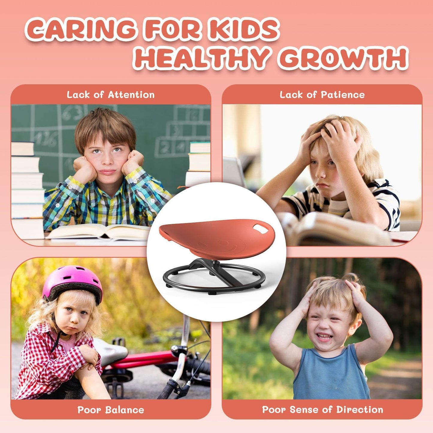 Spinning Chair for Autistic Kids - Sensory Spinning Chair for Autistic Children with Safety Handle & Non-Slip Design, Sensory Swivel Chairs for Kids 3-8 Years(Orange)