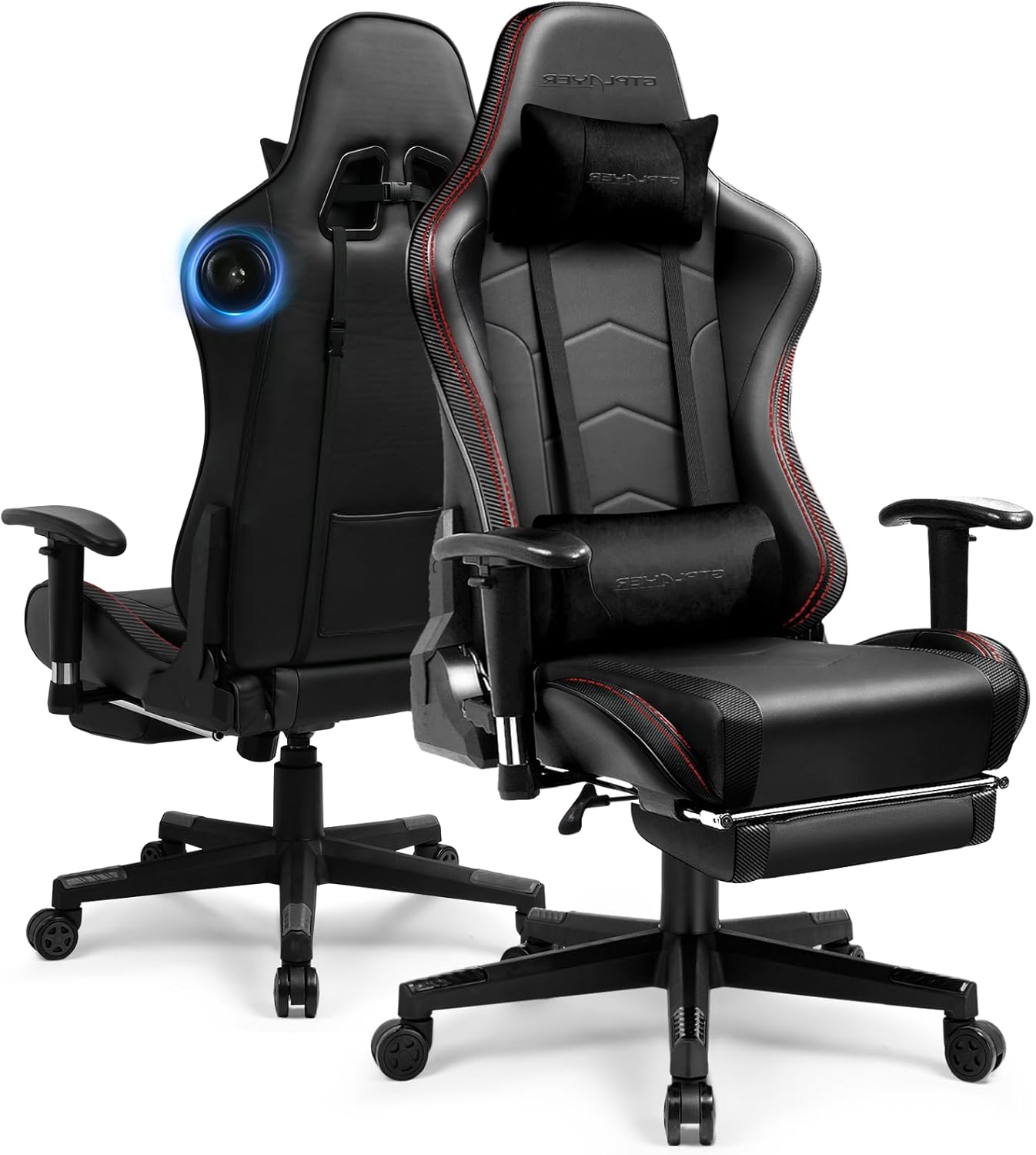 GTPLAYER Gaming Chair with Bluetooth Speakers, Adjustable Backrest and Height, 3D Armrests, Footrest, Ergonomic Computer Chair for Gamers (Dark Black)