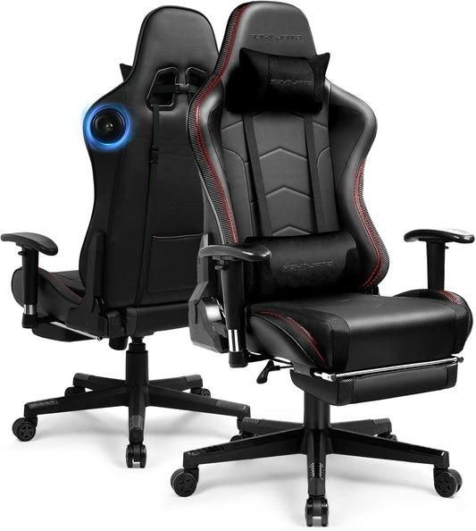 GTPLAYER Gaming Chair with Bluetooth Speakers, Adjustable Backrest and Height, 3D Armrests, Footrest, Ergonomic Computer Chair for Gamers (Dark Black)