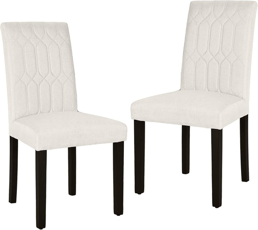 VECELO Upholstered Dining Chairs Set of 2, Modern Accent Parsons with Comfort Seat, Solid Wood Legs w/Rubber Footpads, for Living Room Kitchen, Beige
