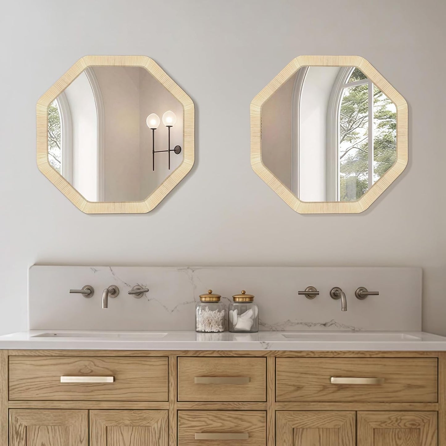 ULIKE Rattan Mirror for Wall, Bathroom 24 Inch Rustic Farmhouse Wall Decor with Handmade Wicker Frame, Boho Woven Mirror for Nursery Bedroom Living Room Entryway