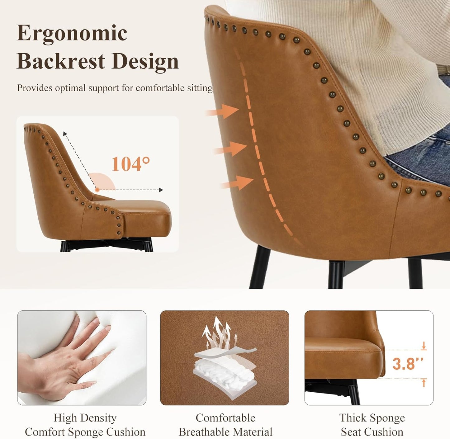 COLAMY Bar Stools Set of 4, 26.18" Counter Height Swivel Stools with Thick Padded Seat, Adjustable Footrest & 360° Rotation, Premium PU Leather Upholstery for Kitchen Island/Home Bar/Cafe, Brown