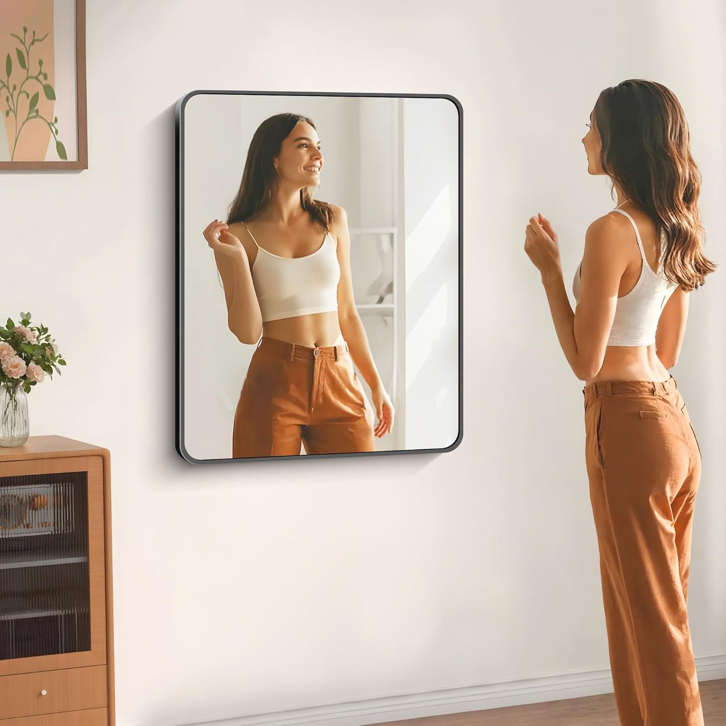 30" x 36"Bathroom Mirror, Matte Black Wall Mirror with Metal Frame, Decorative Rectangular Vanity Mirror for Bedroom Bathroom Living Room Entryway (Horizontal/Vertical)