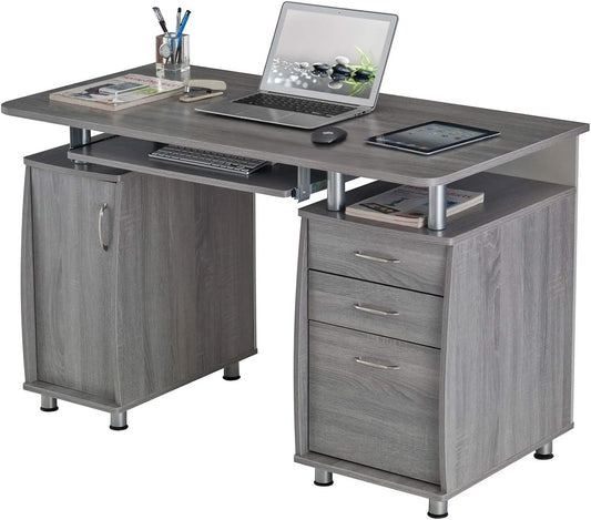47.5'' Computer Desk with File Cabinet and Drawers, Storage Cabinet with Removable Shelf and Ventilation for CPU, Home Office Desk or Computer Workstation with Keyboard Tray, Grey