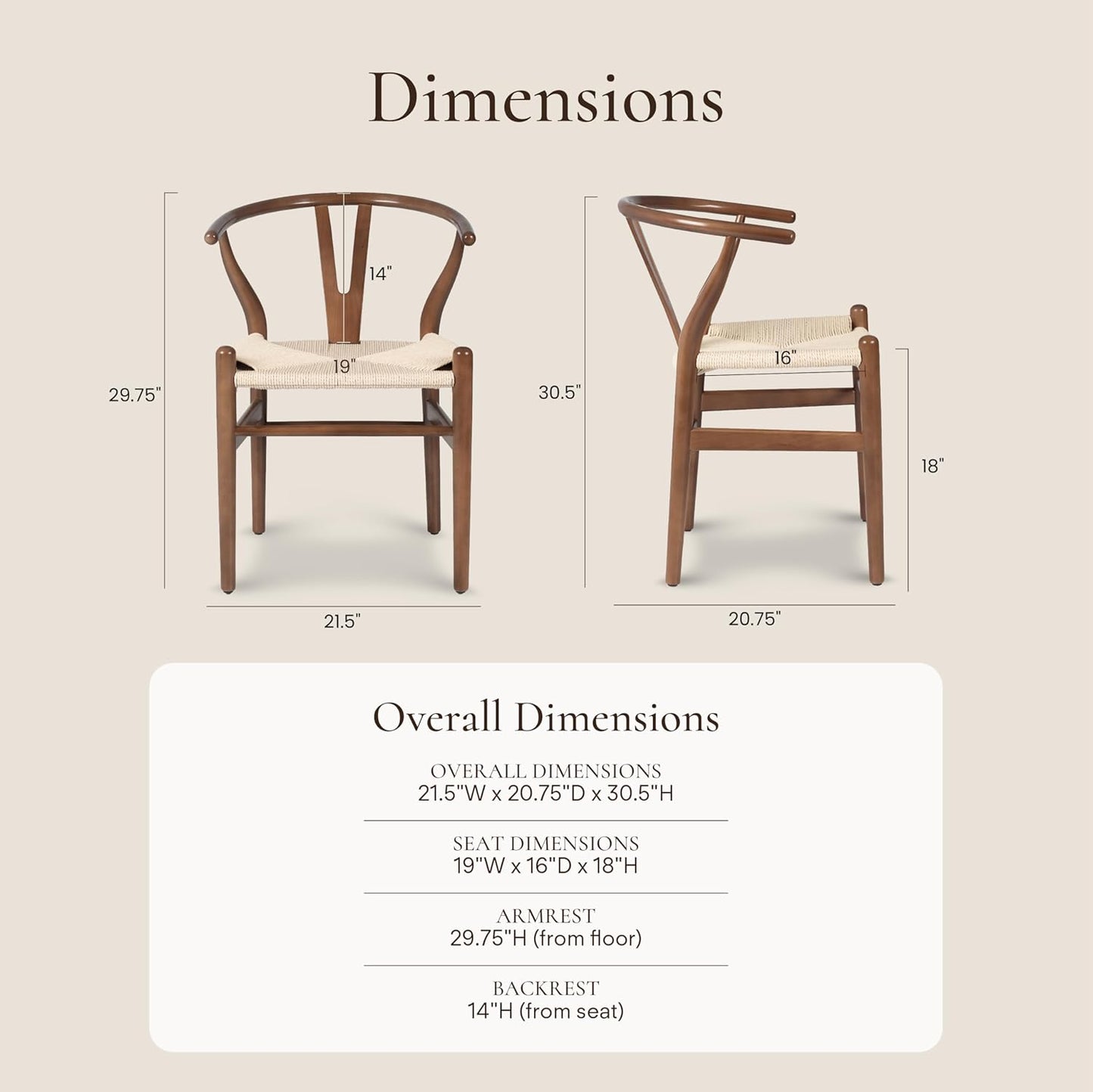 POLY & BARK Weave Dining Chairs – Mid-Century Modern Wishbone Dining Chairs with Arms, Solid Wood Frame, Indoor Use – Walnut– Set of 2 - Ideal for Dining Room, Kitchen or Stylish Accent Setting