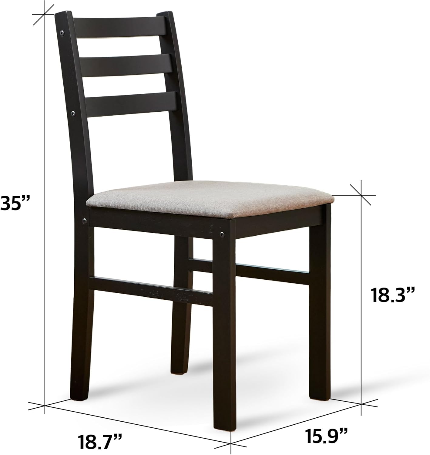 Livinia Seattle 5-Piece Wooden Dining Table Set for 4, Modern Farmhouse Kitchen Dining Room Set with Solid Wood Ladder Back Chairs for Small Space (Black)