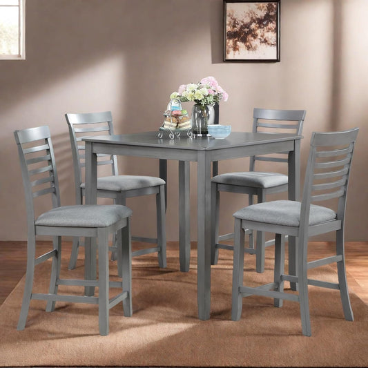 Dining Table Set for 4, Modern 5 Piece Dining Room Table Set with Square Table & 4 Ladder Backrest Upholstered Chairs, Counter Height Kitchen Chairs Set for Small Space, Gray
