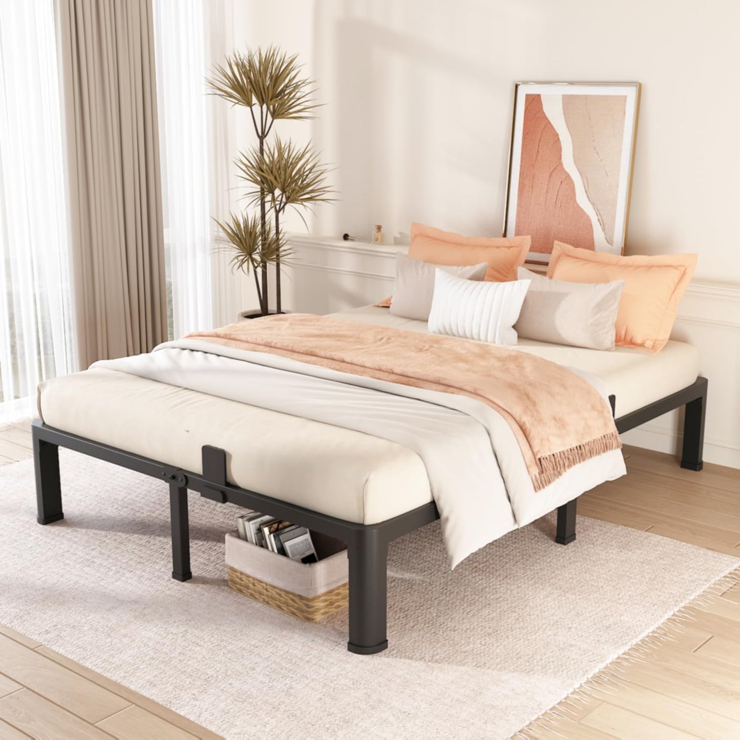 FUIOBYVV 12 Inch California King Bed Frame with Round Corner Edge Legs 3500 lbs Metal Heavy Duty Steel Slats Support No Box Spring Needed Platform Noise Free Easy Assembly