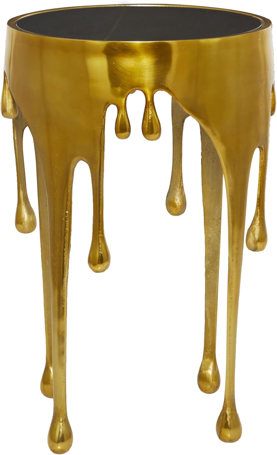 Deco 79 Aluminum Metal Abstract Melting Drip Accent Table with Melting Design and Shaded Glass Top, 16' x 16' x 25', Gold