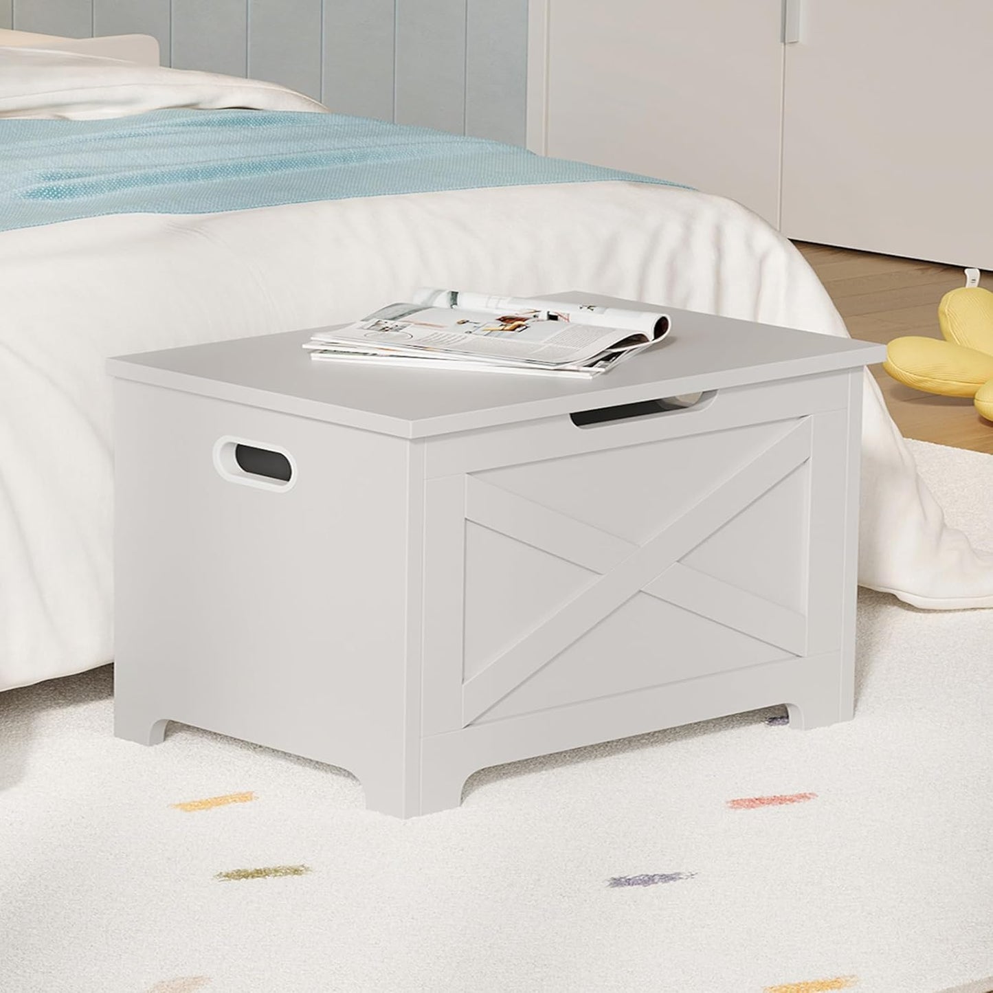 GarveeHome 23.6" Storage Chest, Wooden Storage Bench with Safety Hinge, Easy Assembly, Large Toy Chest for Entryway, Living Room, Bedroom