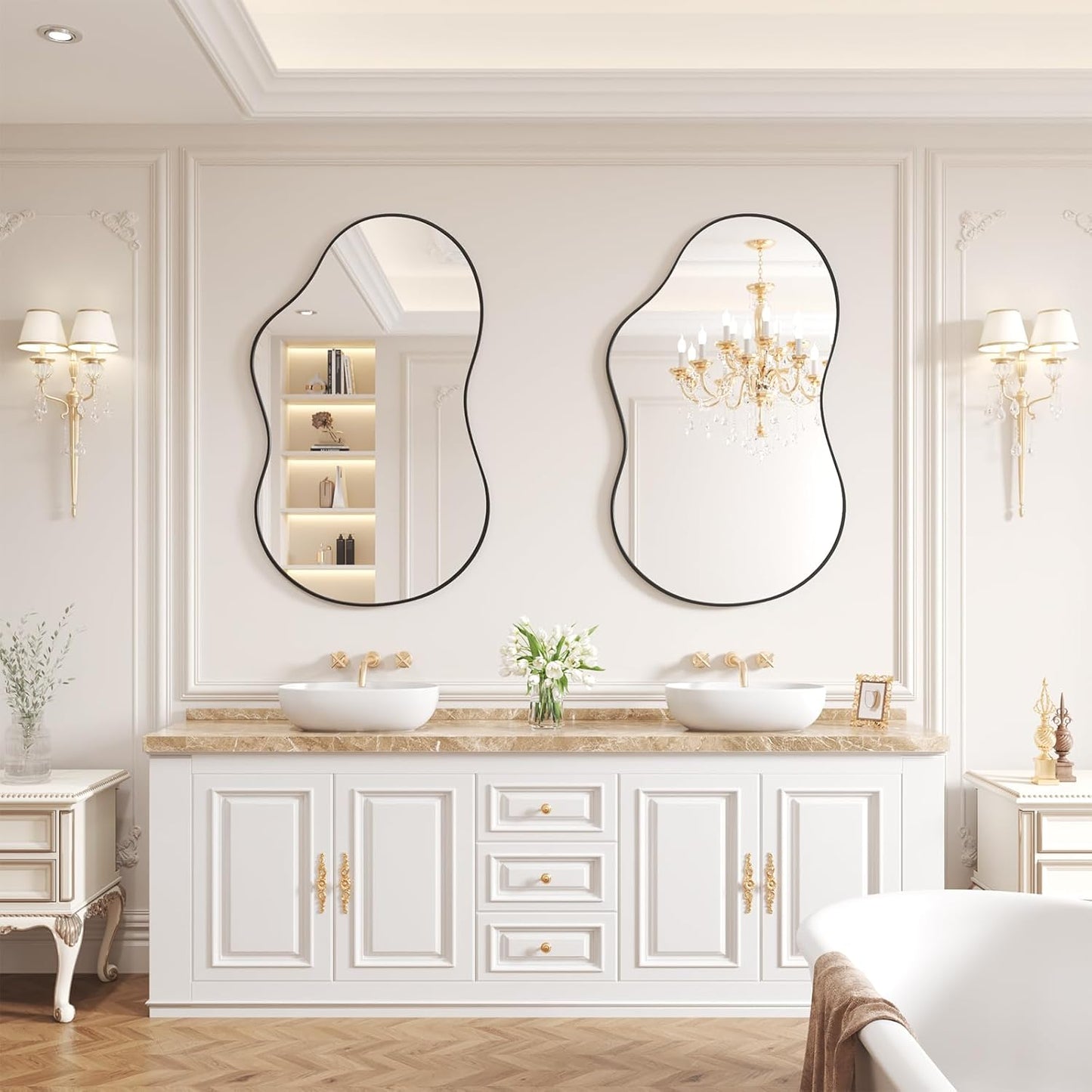 WEER Irregular Wall Mirror, 24x36 inch Black Asymmetrical Mirror Wall Mounted Mirrors Decorative, Abstract Wavy Aluminum Alloy Frame Mirror for Bathroom, Bedroom, Living Room, Entryway