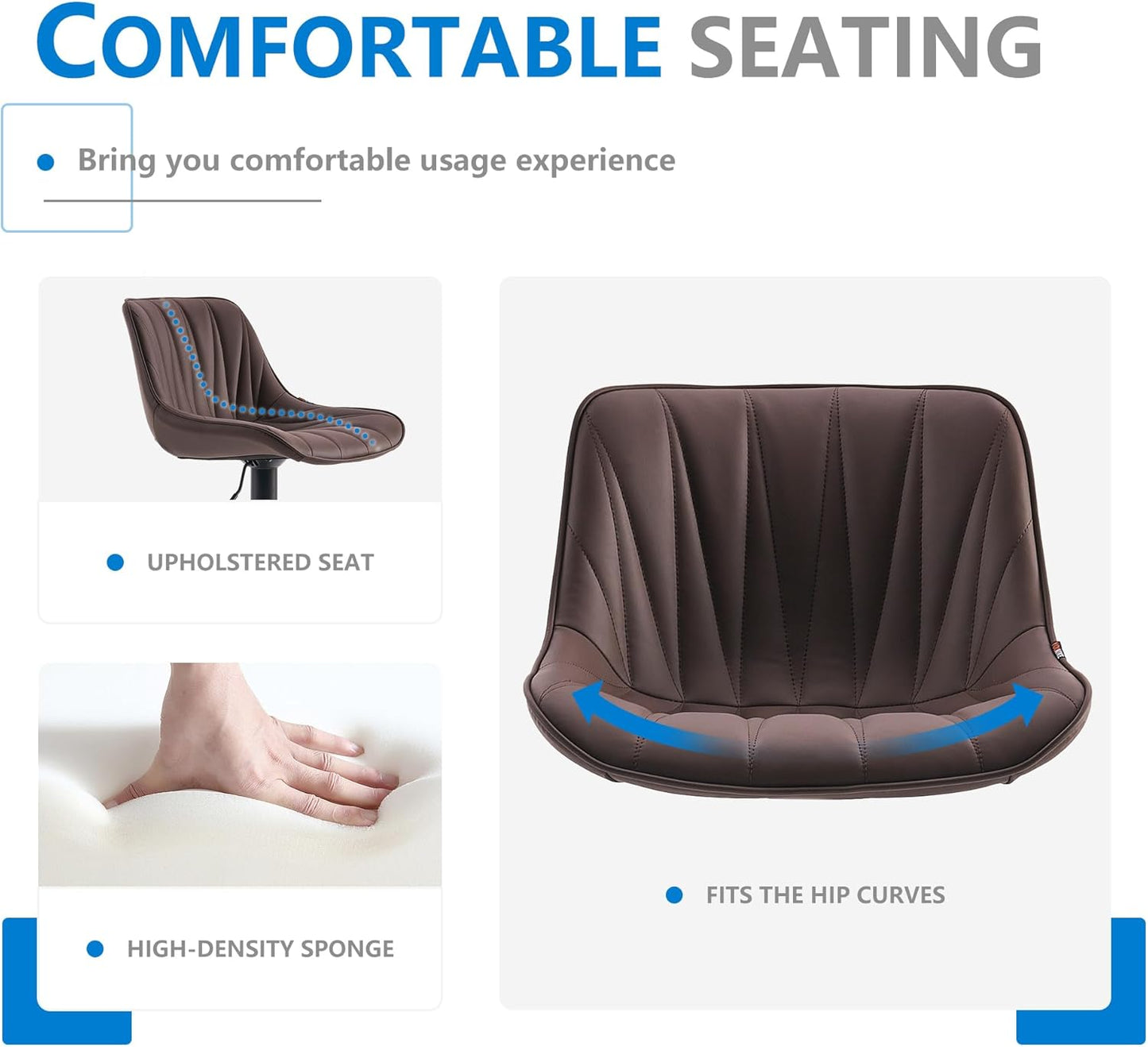 YOUNIKE Bar Stools Set of 2, Faux Leather Padded Bar Stool Counter Height Swivel Bar Chairs, Adjustable Barstools with Back for Kitchen Island, Modern Tall Bar Stools with 300LBS Support, Brown