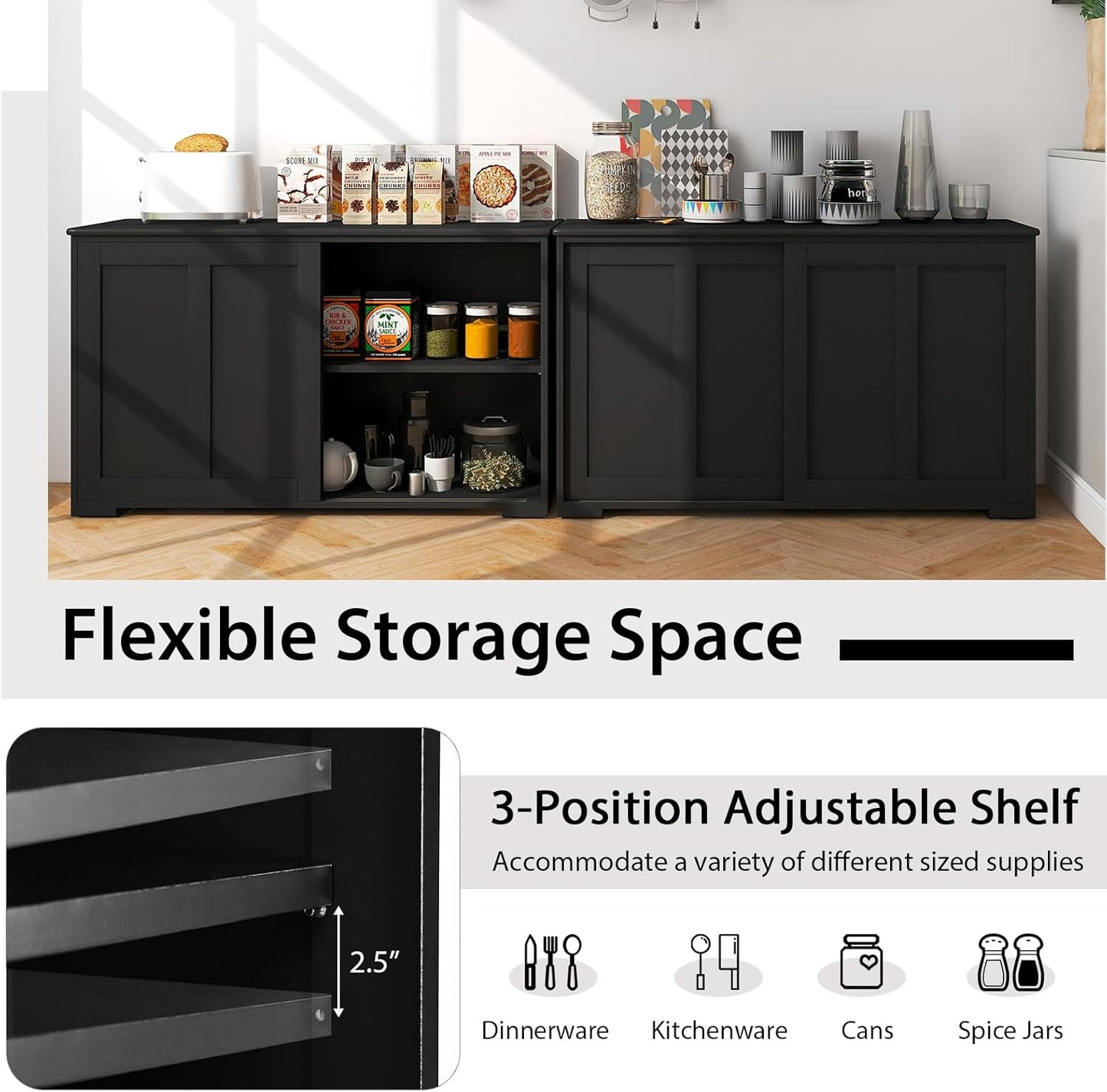 Costzon Sideboard Buffet Cabinet of 2, Wooden Kitchen Storage Cabinet with Adjustable Shelf, Sliding Barn Door, Accent Coffee Bar Cabinet Console Table for Living Room, Dining Room, Hallway