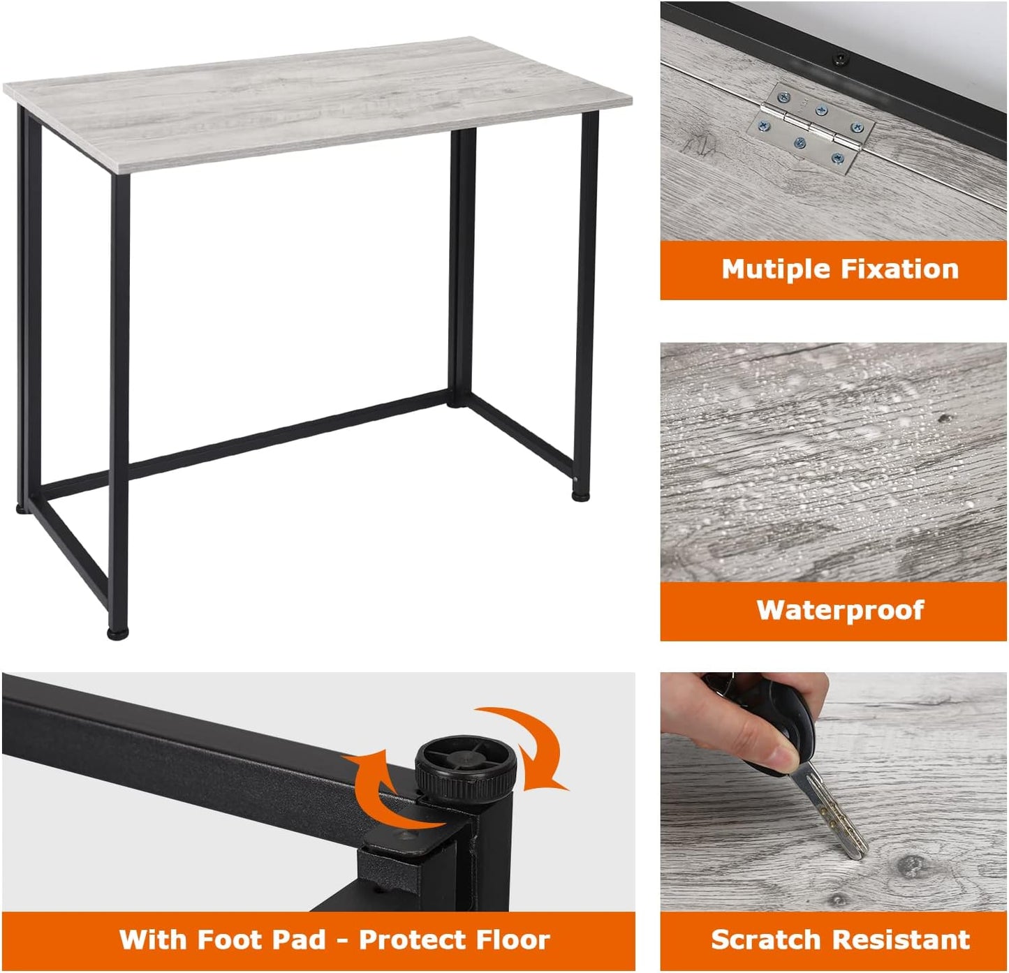 Leopard Outdoor Products Folding Computer Desk for Small Spaces, Space-Saving Home Office Desk, Foldable Laptop Table, Writing Desk, Compact Study Reading Table (Black/Greige)