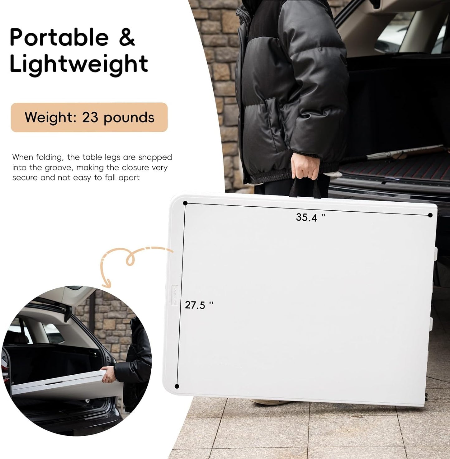 Folding Table 6FT HDPE 6 Foot Foldable Table Portable Banquet Surface Fold-in-Half Desk Utility for Working Meeting Parties, Picnic, Camping, Weddings, Catering, Garden Dining-White