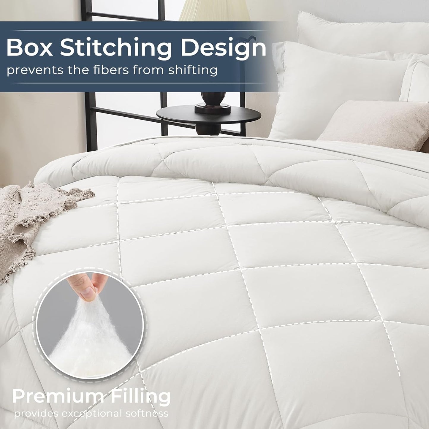 HEVUMYI Ivory Queen Comforter Set - 7-Piece All Season Bed in a Bag Queen, Ultra Soft Bedding Set with Comforter, Flat Sheet, Fitted Sheet, Pillowcases, Pillow Shams