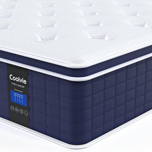 Coolvie 14 Inch California King Mattress, Hybrid Cal King Mattresses in a Box, Medium Firm Feel, 4 Layer Premium Foam with Pocket Springs with Fiberglass Free, Best Mattress in a Box