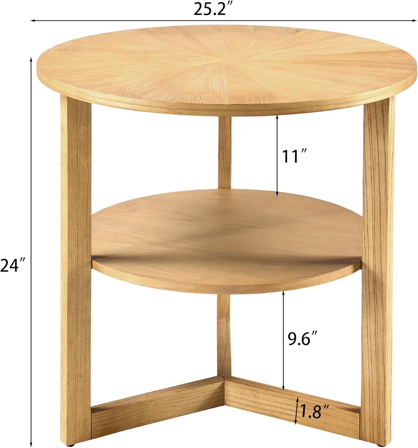 MODERION Large Round End Table, Rustic Beside Table with Umbrella Shaped Top, Traditional Circular Sofa Side Table with Shelf, 25.2”D Nightstand, Telephone Table for Living Room Natural CJZ3338OA