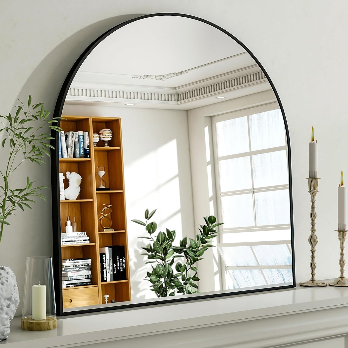 Arched Bathroom Mirror, 32x34 Inch - Wall Mounted Vanity Mirror with Aluminum Alloy Frame - Ideal for Living Room, Bedroom, Bathroom, and Entryway, Hanging or Leaning, Black