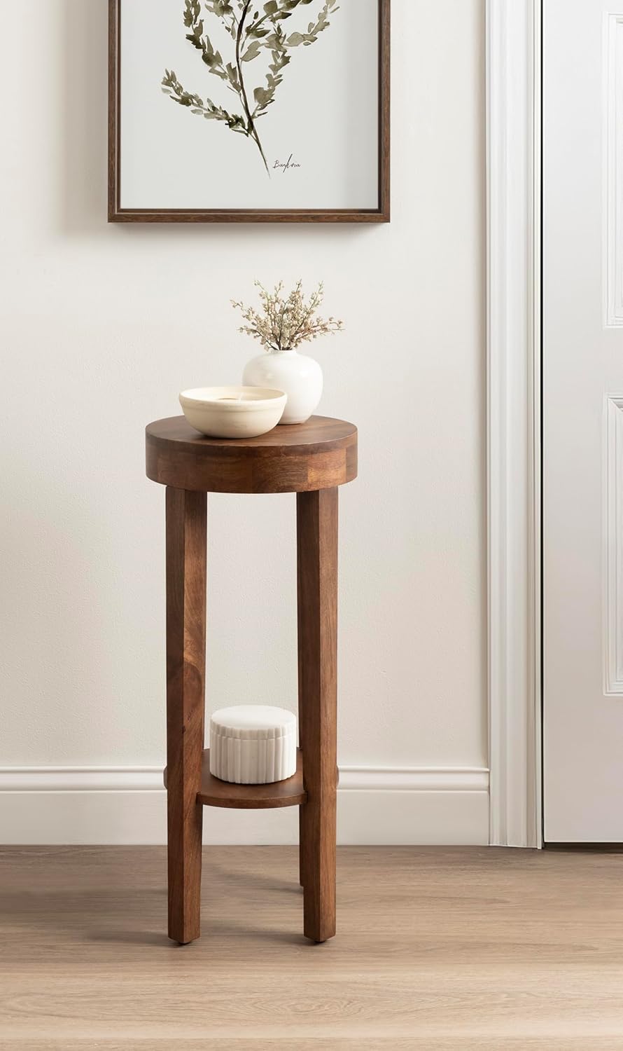 Kate and Laurel Talcott Modern Round Wood Side Table, 12 x 12 x 28, Walnut Brown, Transitional Decorative Two-Tier End Table for Use as a Bedroom Nightstand or Living Room Plant Stand