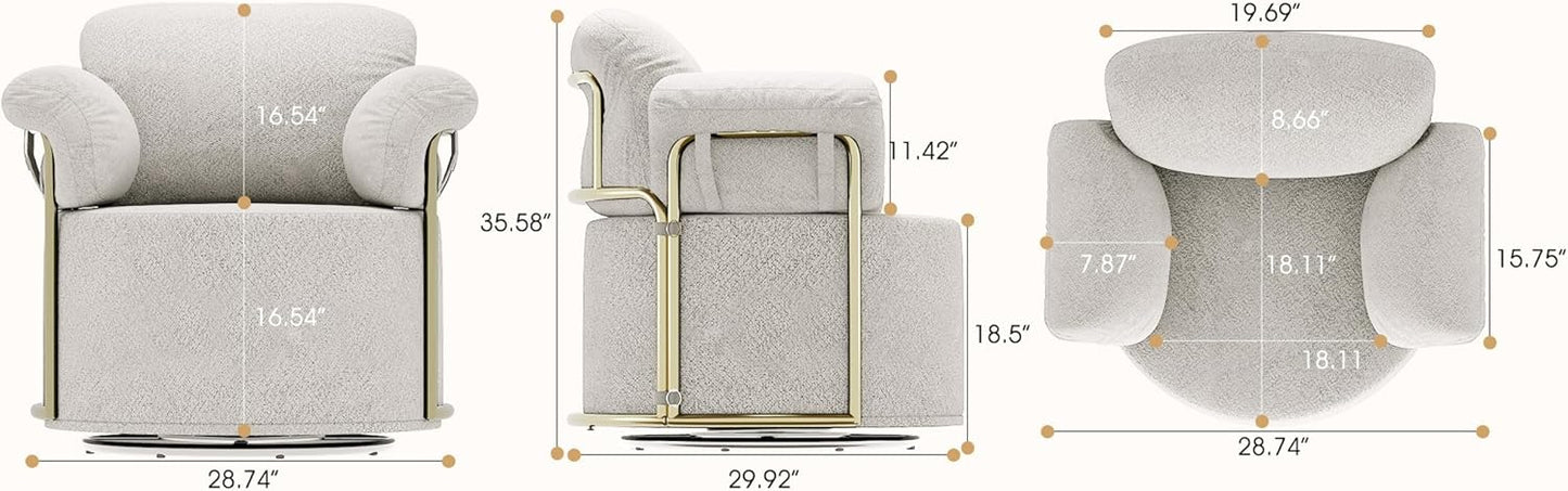 KEIKI Modern Comfy Swivel Accent Reading Chair, 360°Round Upholstered Barrel Armchair Single Club Lounge Sofa Chairs for Living Room,Bedroom, Office,Beige