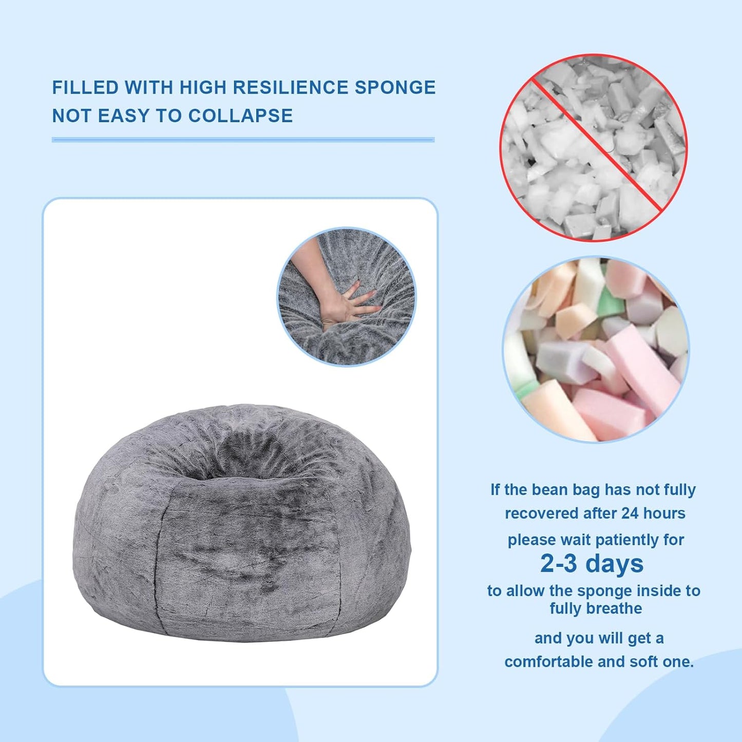 Recaceik Bean Bag Chair Large Bean Bag Chairs, with Fluffy Removable Spongefor, for Living Rooms, bedrooms, Study Rooms, and Offices