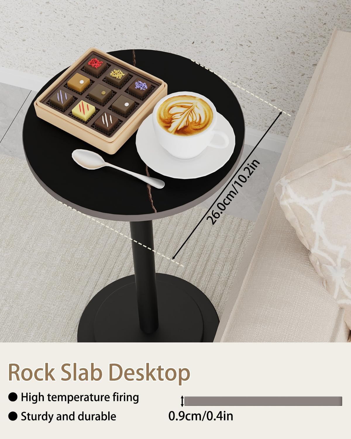 Height Adjustable Drink Table, Vintage Round Indoor Metal Plant Stand, for Small Spaces, Living Room, Bedroom, Cocktail, 1 Pack, Black, GBZ001CB-1