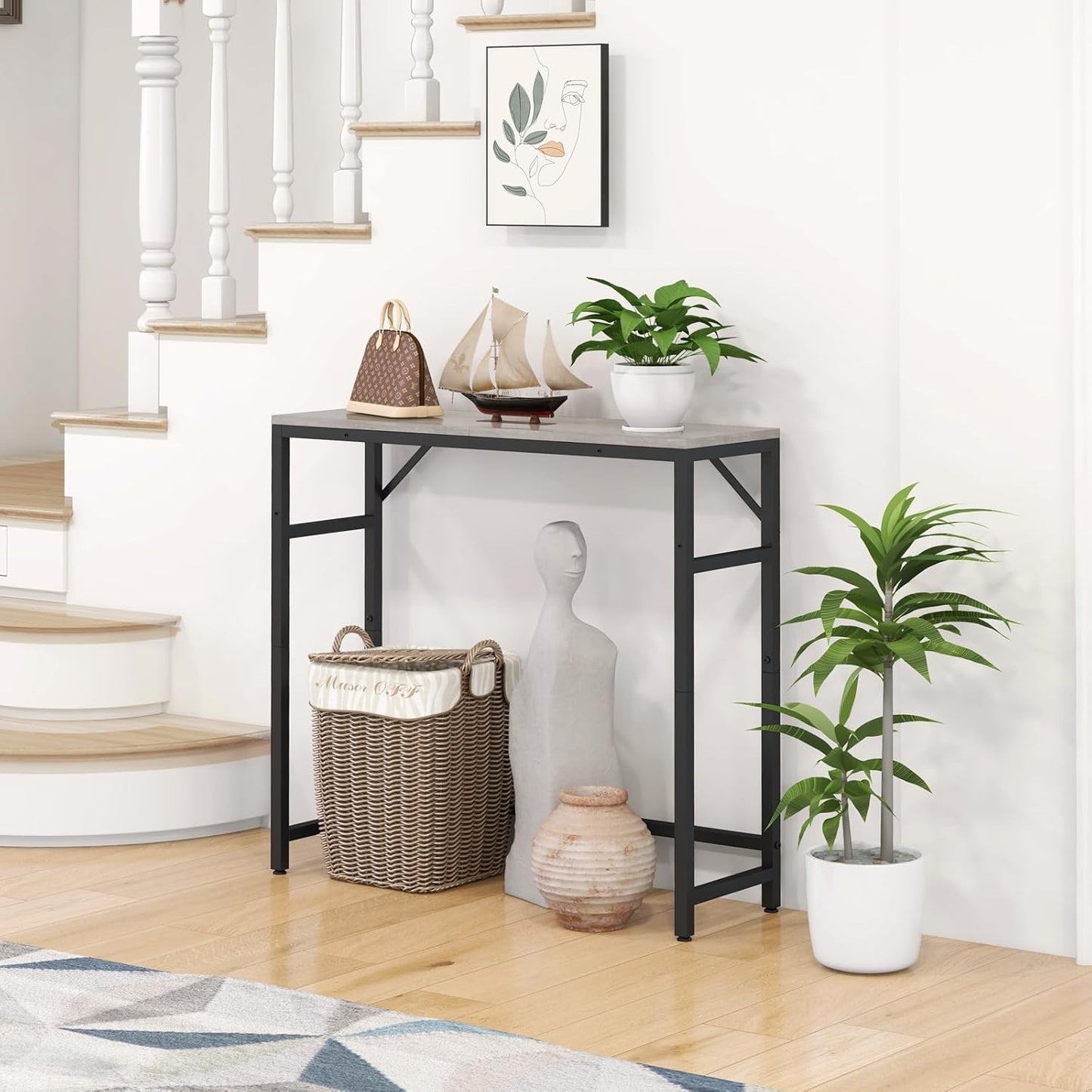 Narrow Console Table, 29.5" Entryway Table with 2 Support Bar, Thin Sofa Table, Small Couch Table, Display Table, Side Tables for Living Room, Hallway, Bedroom, Rustic Brown