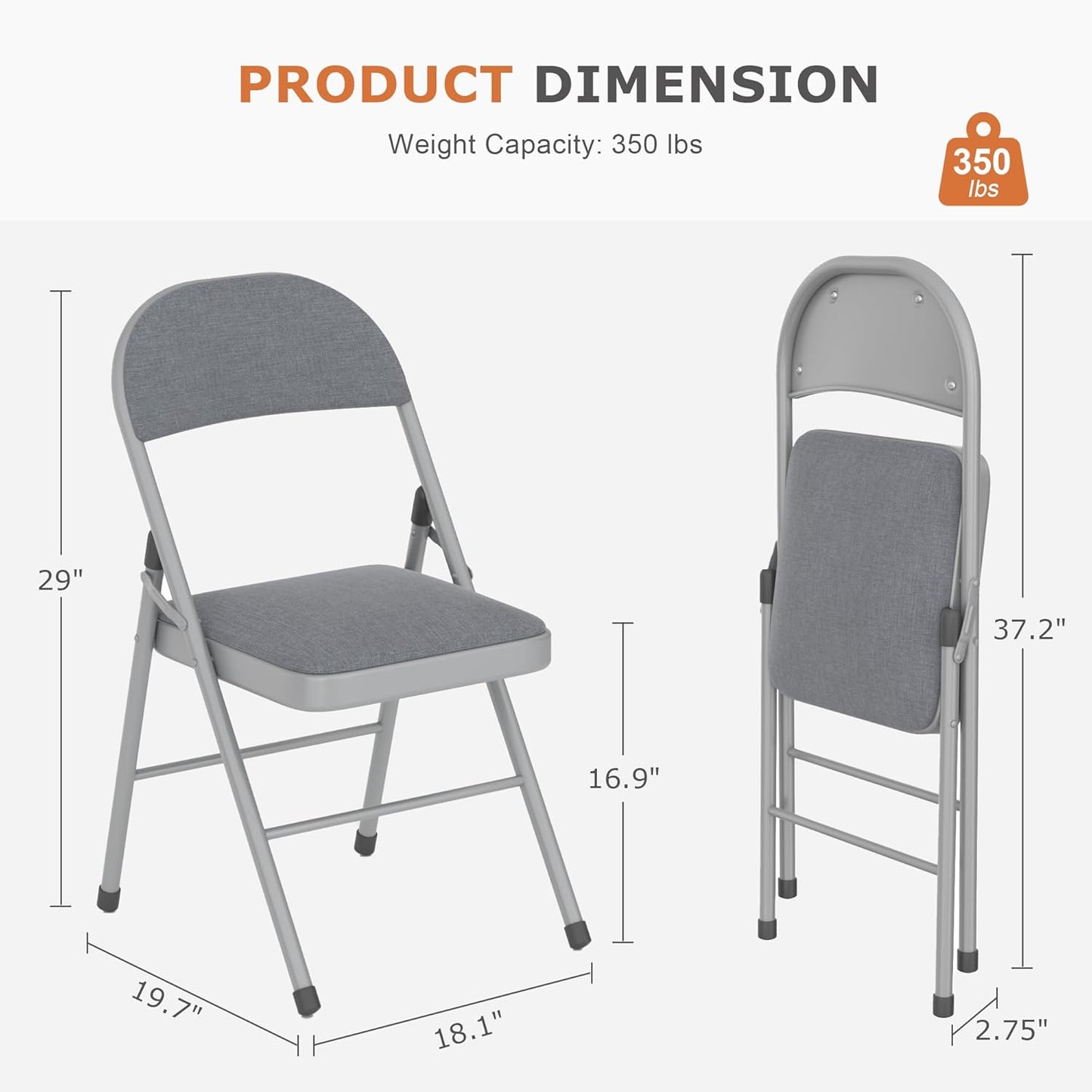 VECELO Padded Folding Chairs 4 Pack, Comfortable Cushioned Seat & Backrest with Steel Frame, for Office, Indoor Outdoor, Commercial Events, Dark Grey