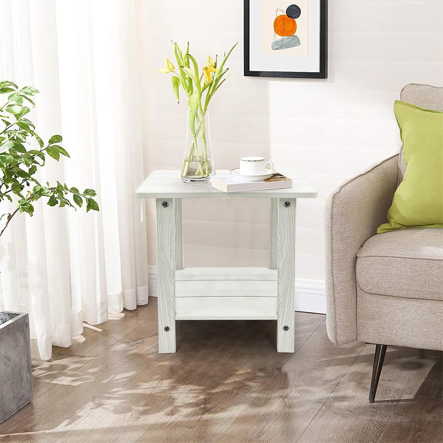 Melucivi Weather Resistant Outdoor Side Table, Double Small Adirondack Side Table for Adirondack Chair - Indoor Outdoor End Table, Patio Table for Pool, Deck and Porch (White)