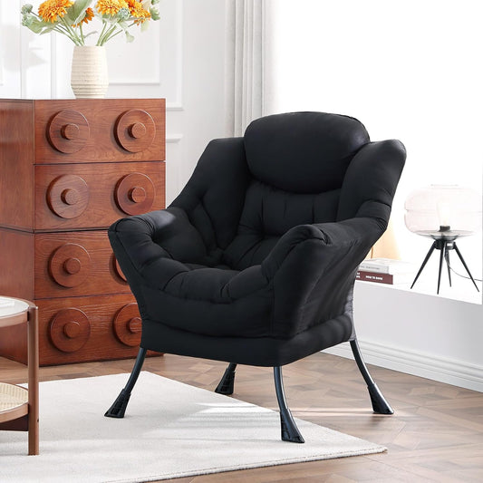 Lazy Chair, Reading Armchair, Large Modern Lounge Accent Chair, Leisure Sofa Chair for Living Room, Bedroom, Dorm Room (Black)
