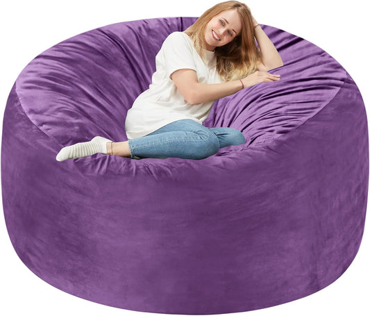 Homguava 6 FT Bean Bag Chair: 6' Bean Bags with Memory Foam Filled, Large Beanbag Chairs Soft Sofa with Dutch Velvet Cover-Purple
