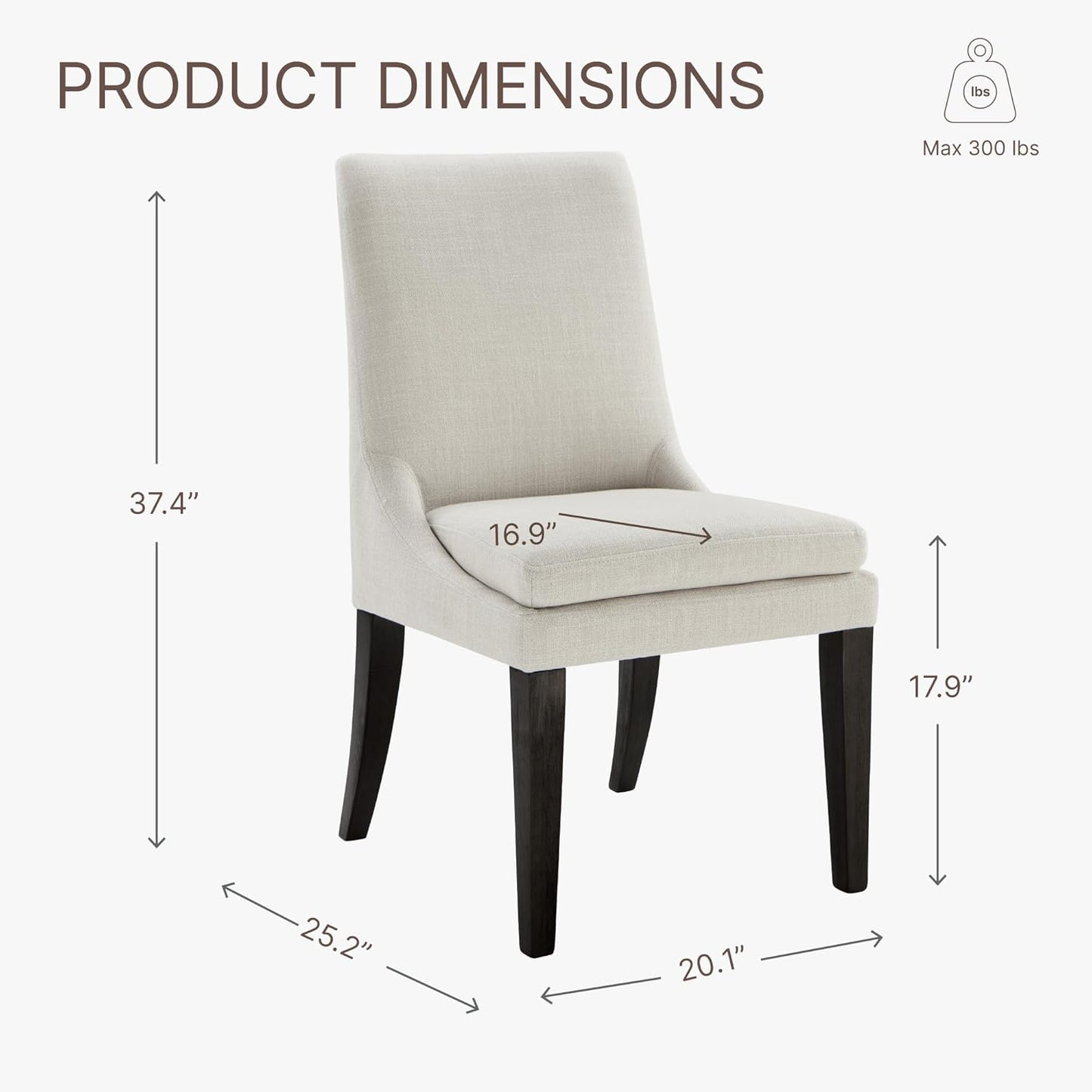 Upholstered Dining Chairs Modern Sidechair Performance Fabric High Back Armlesschair for Diningroom Kitchen,Cream,Set of 2(1 Box)