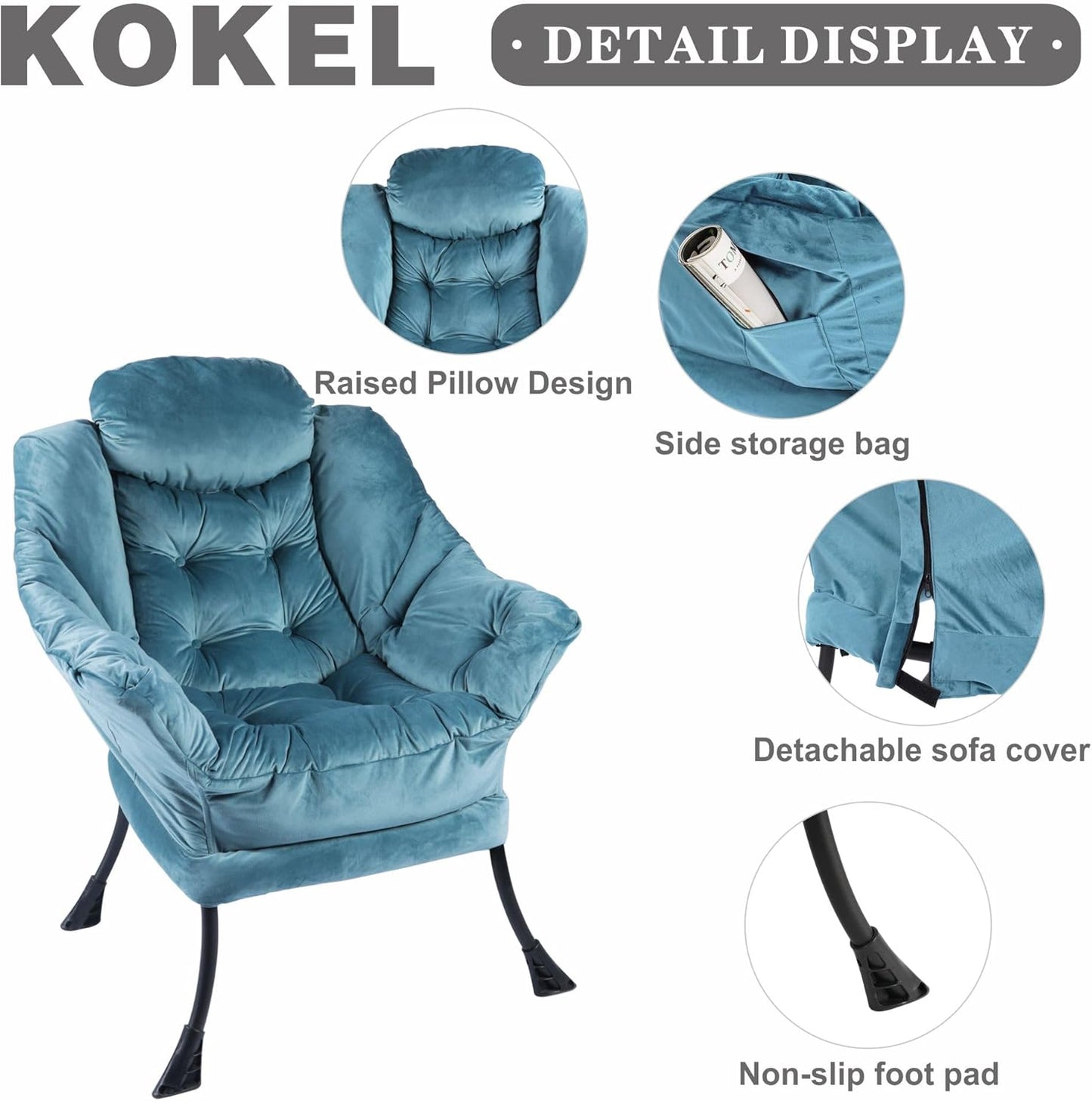 Lazy Chair with Folding Ottoman,Living Room Chairs, Accent Contemporary Lounge Chair, Single Steel Frame Leisure Sofa Chair with Armrests and A Side Pocket (DL60GREEN)