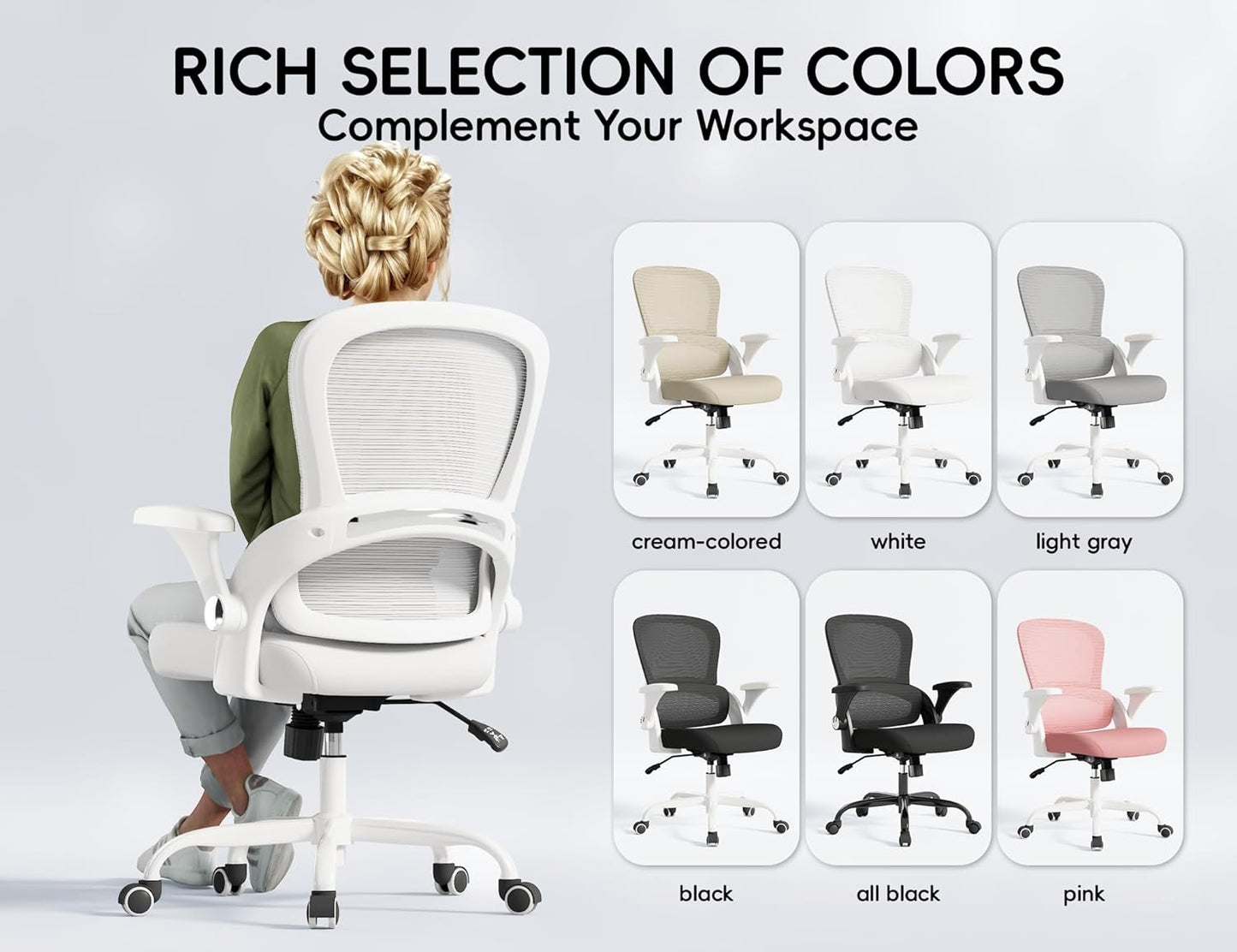 TRALT Office Chair - Ergonomic Office Chair with Back Support, Home Office Desk Chairs, Comfy Desk Chair, Computer Chair, 330lbs Wide Seat Big and Tall Office Chairs for Gamers(White)