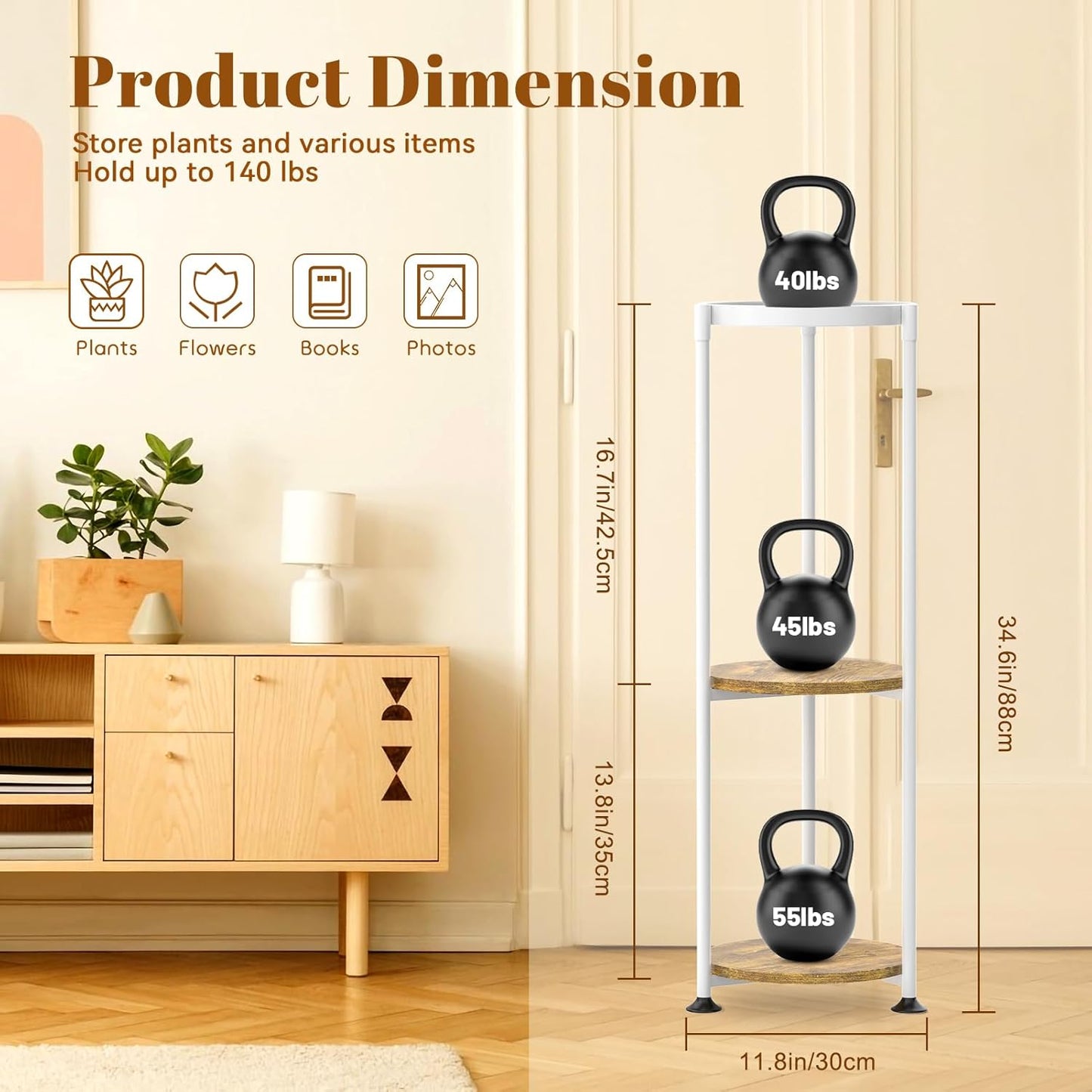 KMOTASUO 3 Tier White Plant Stand Indoor for Large Tall Heavy Duty Planter, Multiple Sturdy Metal Flower Corner Rack for Narrow House Floor, Iron Vertical Level Round Orchi Holder Organizer, Modern