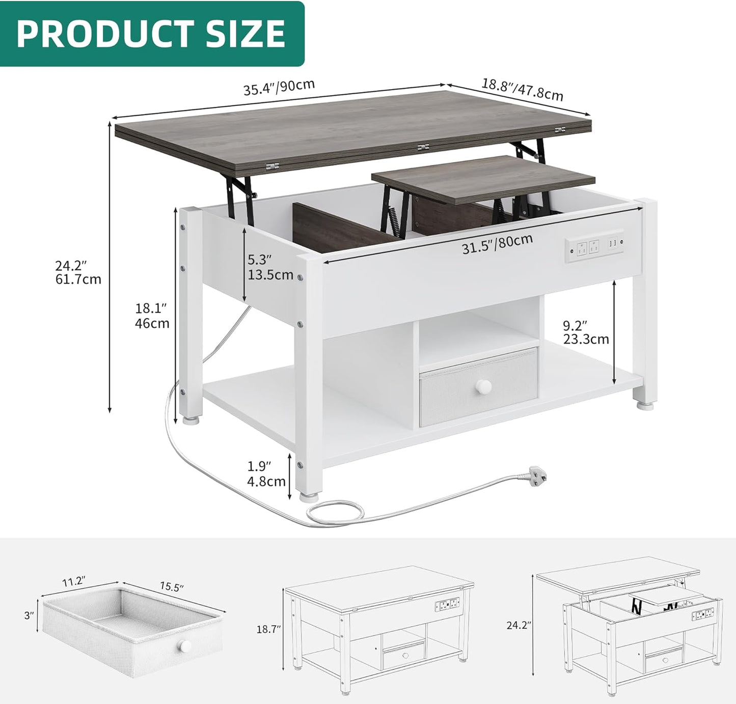 YITAHOME 4-in-1 Lift Top Coffee Table with RGB Light & Dual Tops, Multi-Function Table with Power Outlets, Storage, Converts to Dining Table Computer Desk Gaming Hub, Living Room, Home Office, White